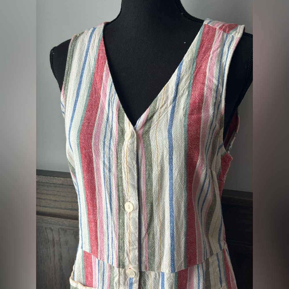 Old Navy Sleeveless Multicolor Striped Linen blend Dress medium - Picture 2 of 10